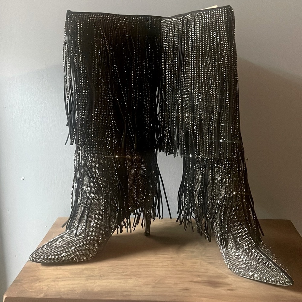 Black sparkly fringed  Boot